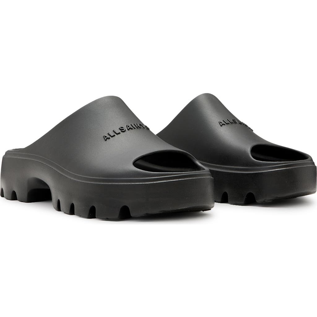 Allsaints Eclipse Logo-embossed Rubber Sliders In Black