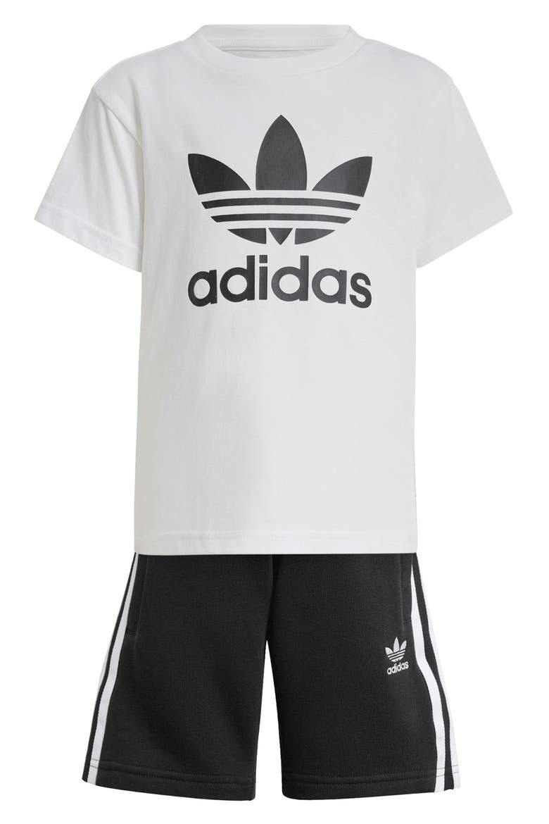 Kids' Adicolor Trefoil T-Shirt & Shorts Set, Alternate, color, BLACK/ WHITE