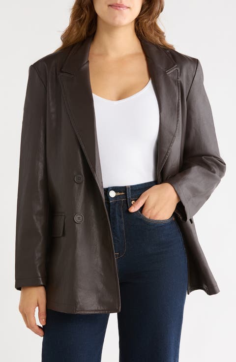 Double Breasted Faux Leather Blazer
