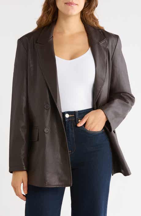 Double Breasted Faux Leather Blazer