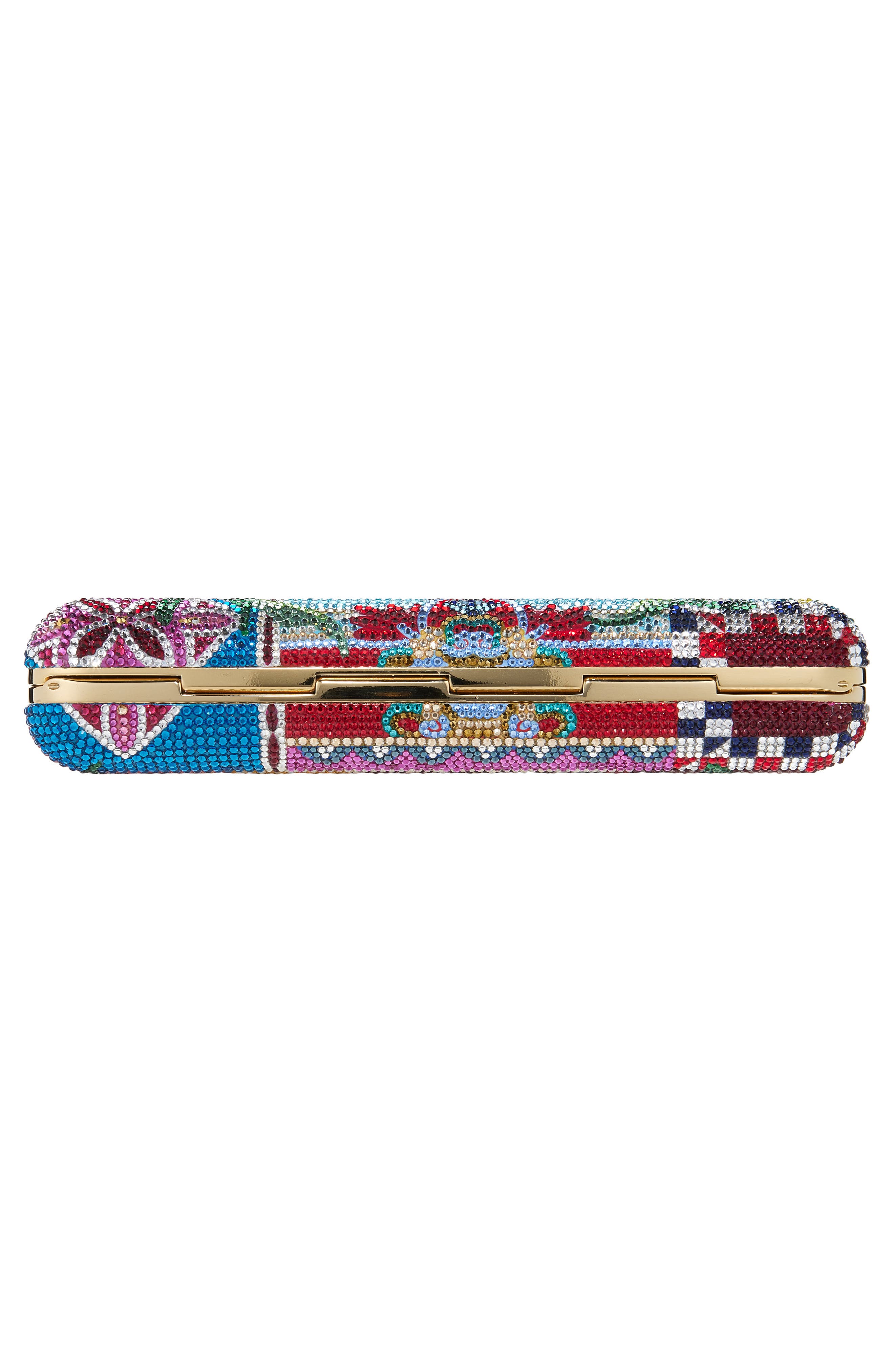 JUDITH LEIBER COUTURE Slim Slide Ceramica Crystal Embellished Clutch, Alternate, color, Champagne Dark Indigo Multi