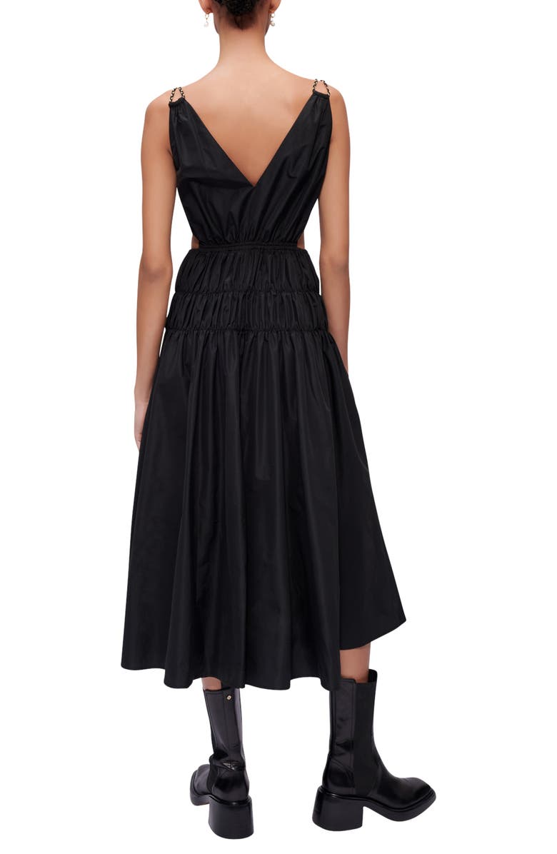 maje Rope Strap Shirred Cutout Dress, Alternate, color, Black
