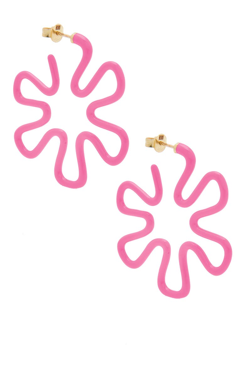 B Mini Two-Tone Flower Hoop Earrings, Main, color, PINK