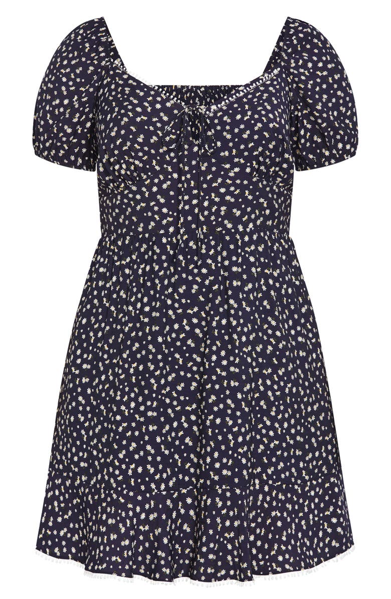 City Chic Sky Kiss Print Minidress, Alternate, color, Navy Daisy