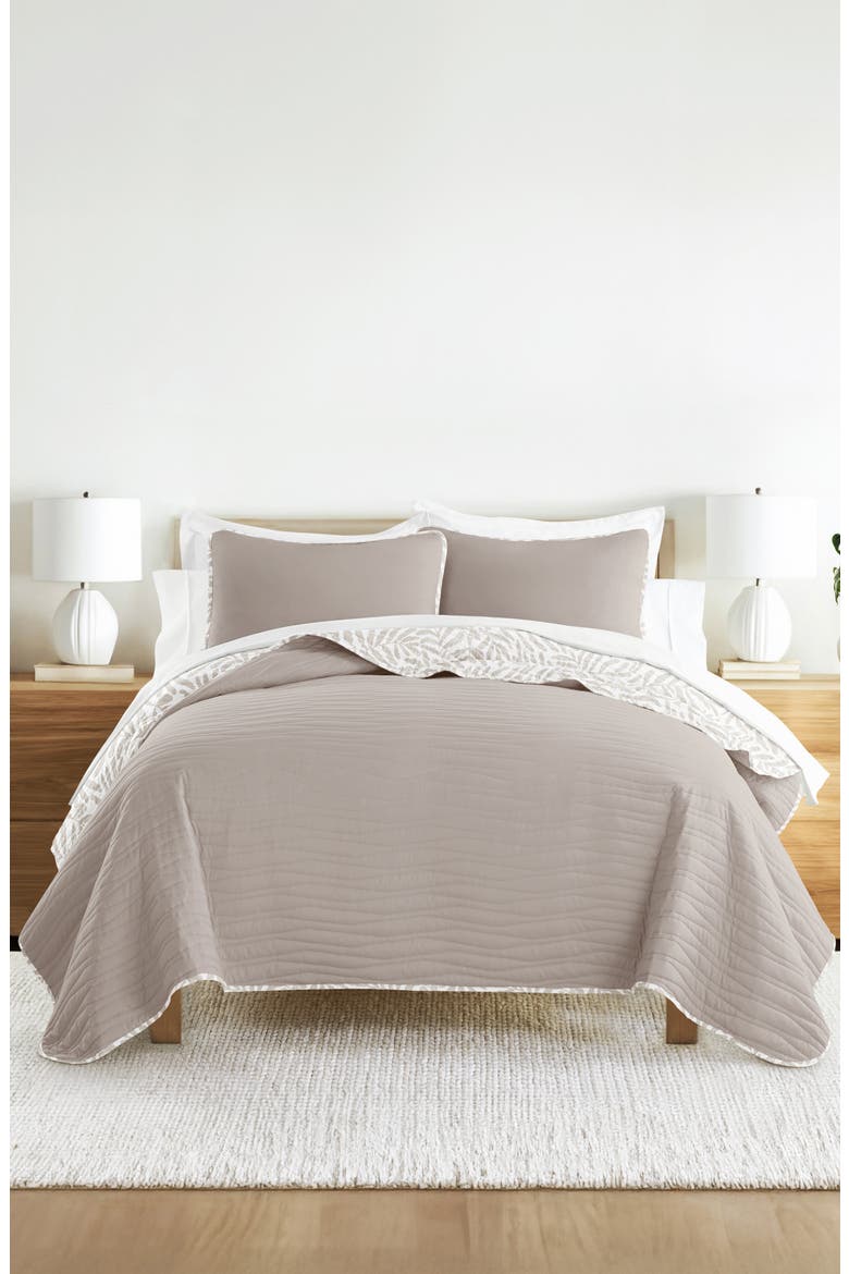Pattern Reversible Quilt & Sham Set, Alternate, color, TAUPE