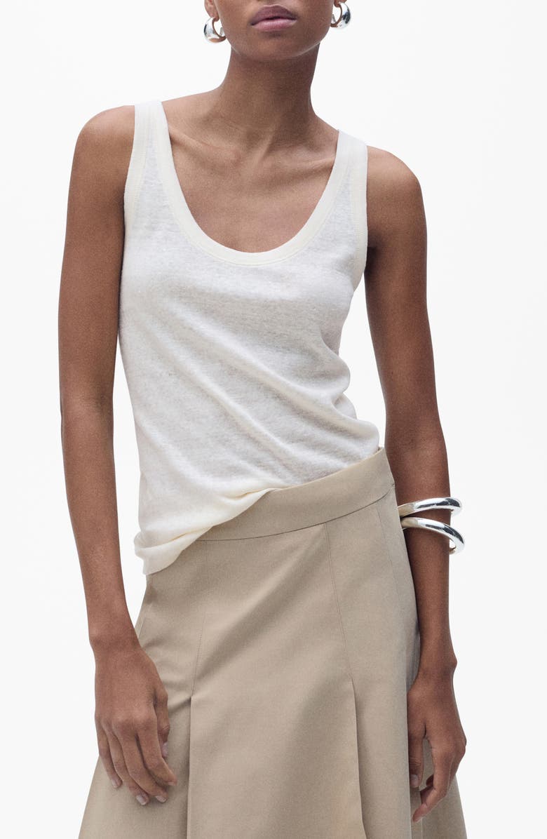 MANGO Linen Tank, Main, color, Ecru