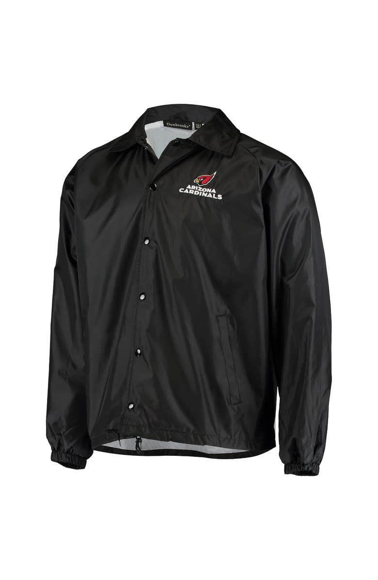 DUNBROOKE Men's Black Arizona Cardinals Coaches Classic Raglan Full-Snap Windbreaker Jacket, Alternate, color, Black