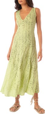 Maaji Palm Embroidery Geranium Semisheer Cotton Maxi Dress
