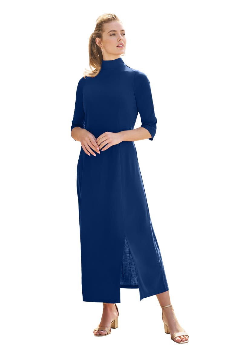 Mockneck Slit Maxi Dress, Main, color, EVENING BLUE