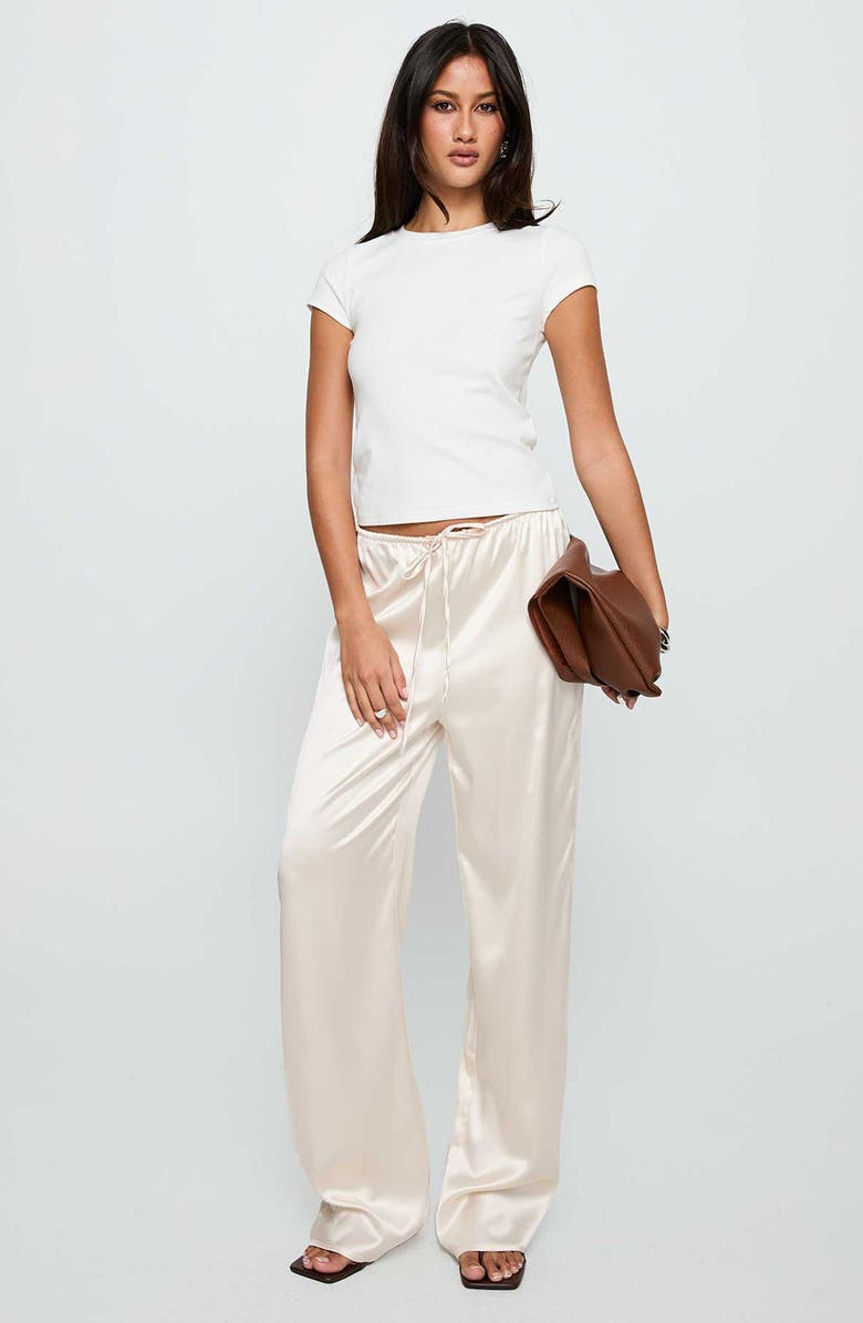 Princess Polly Soul Star Satin Drawstring Wide Leg Pants, Alternate, color, Champagne