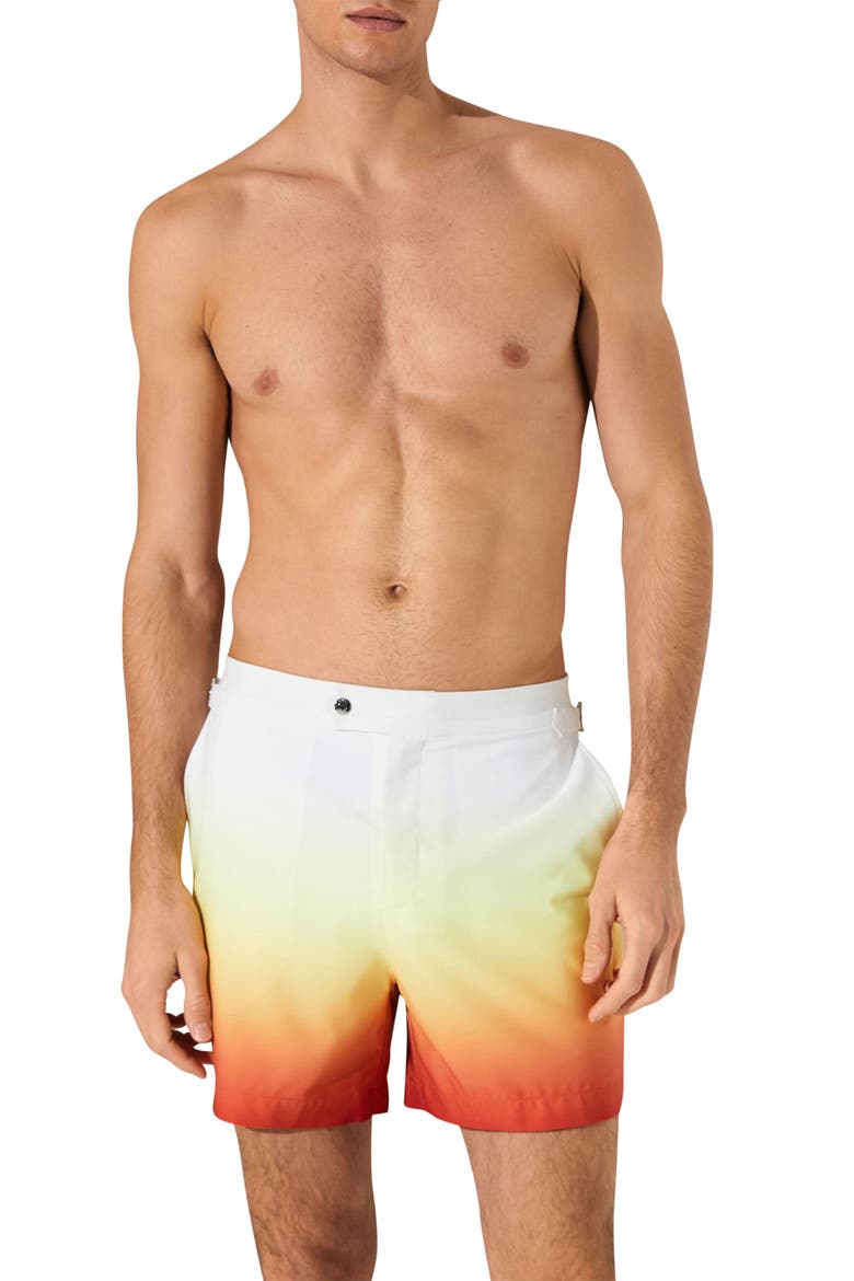 Amore Ombré Side Adjuster Swim Trunks, Main, color, ORANGE