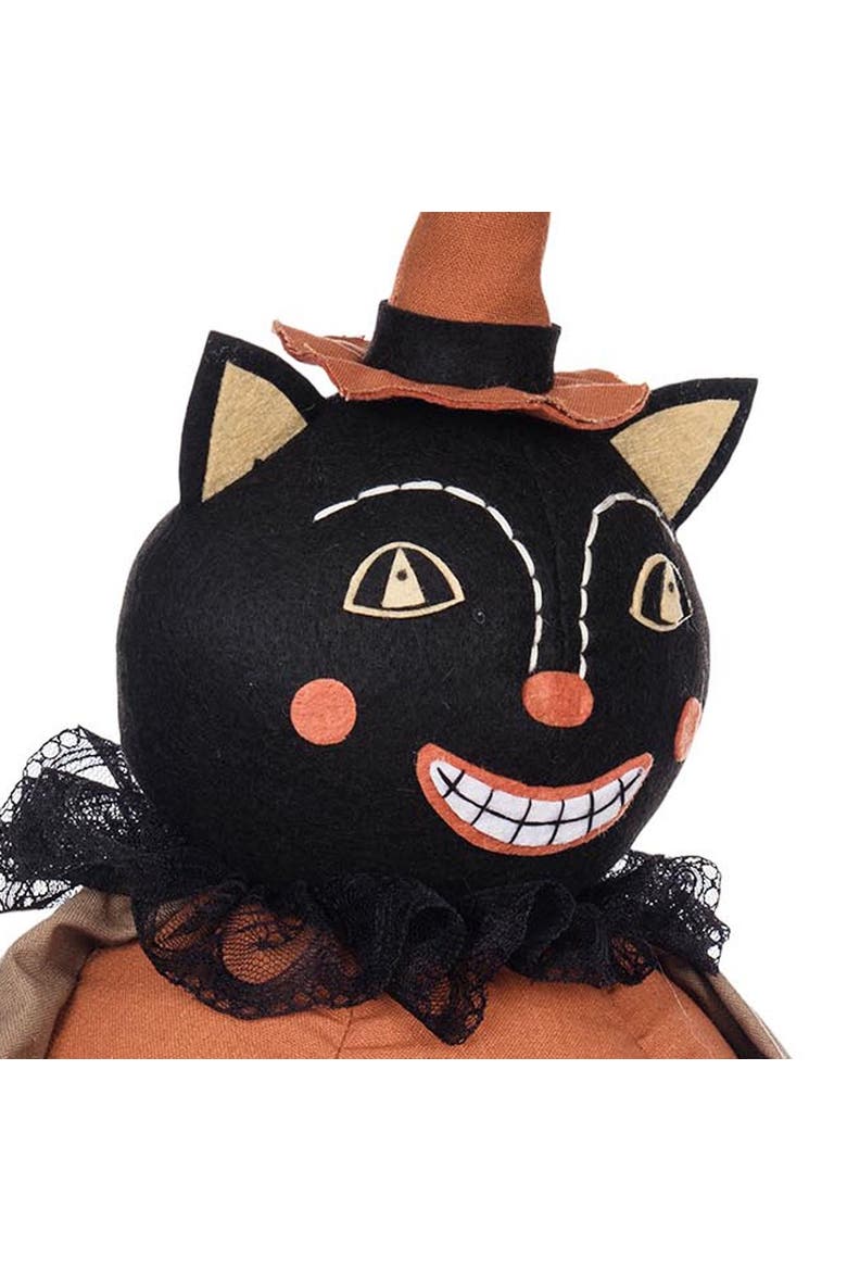 Vintage Halloween Black Cat Folk Art Figurine 8.25", Alternate, color, Orange