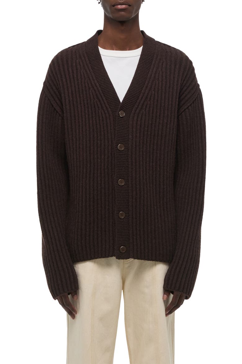 Zephir Oversize Ribbed Wool Blend Cardigan, Main, color, DARK BROWN