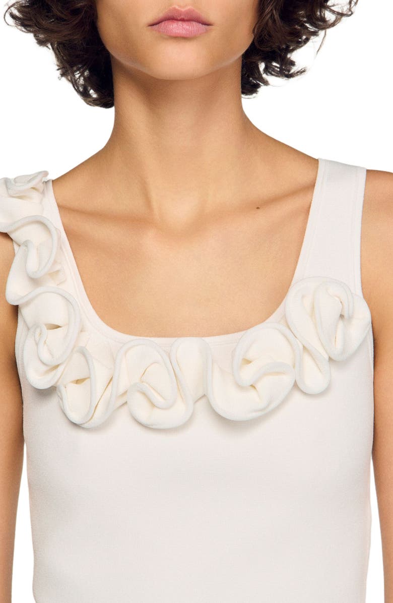 SANDRO Floral knit crop top, Alternate, color, White