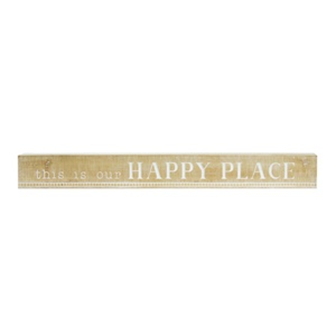 Wood Yellow Happy Place Wall Sign, 36 Inch Farmhouse Decorative Wall Art