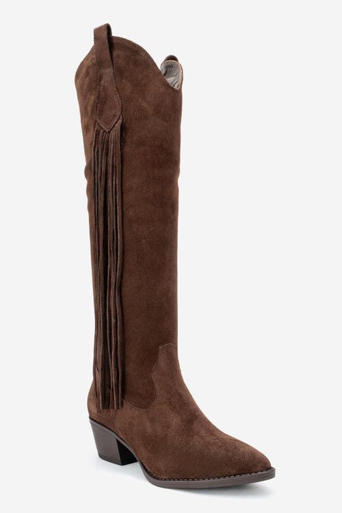 Forever & Always Shoes Rios Leather Fringe Knee High Boot In Brown