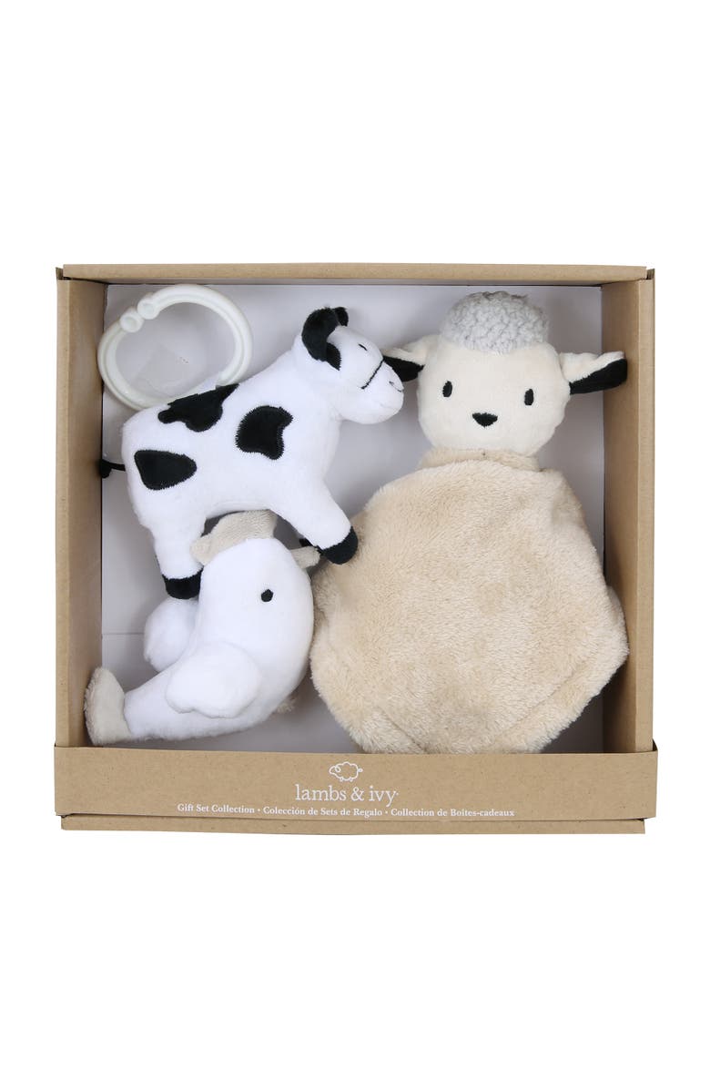 Lambs & Ivy Farm 3-Piece Infant/Baby Plush Toy Gift Set, Main, color, Cream