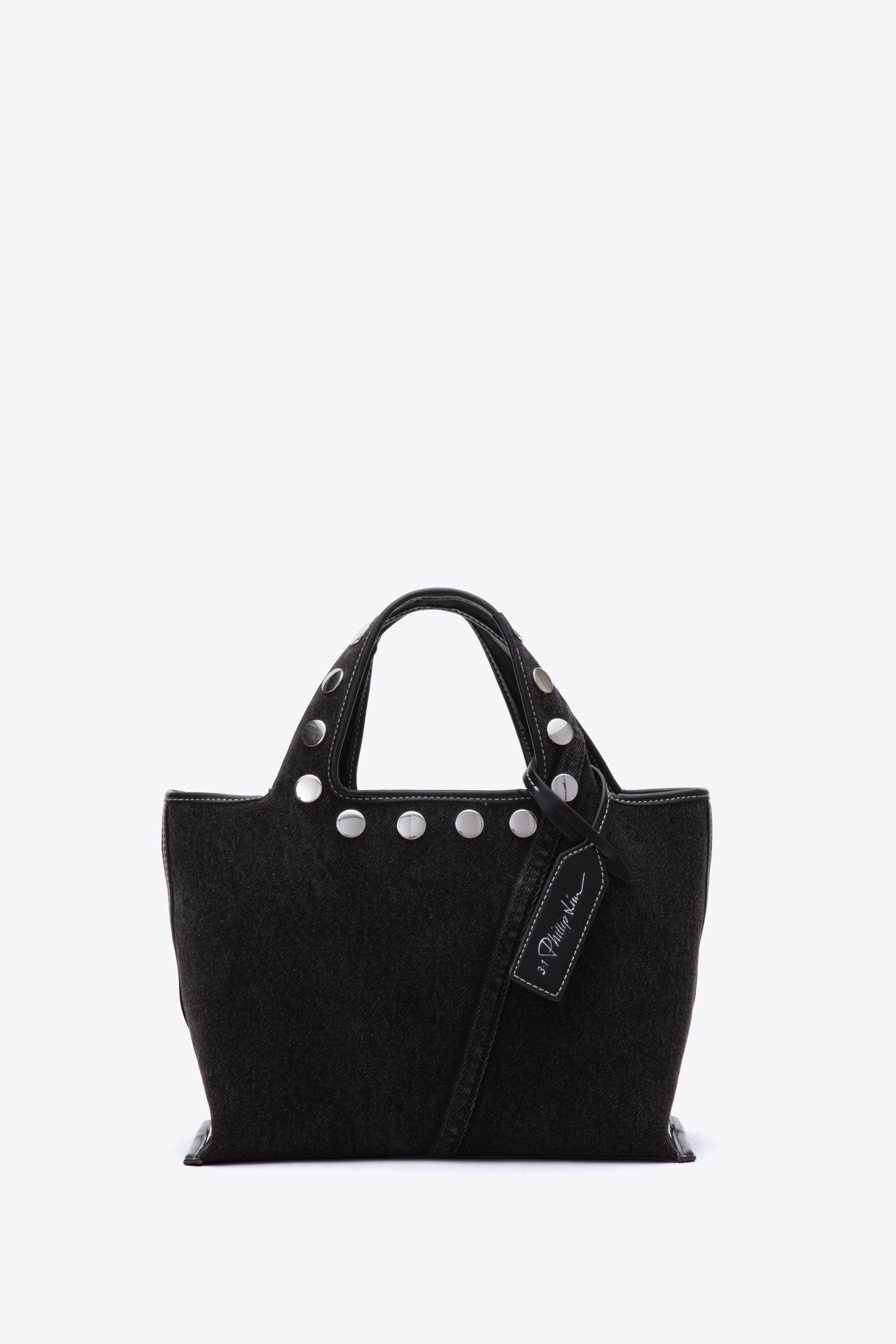 3.1 Phillip Lim Denim Mini Market Tote Bag with Studs, Main, color, Washed Black Denim