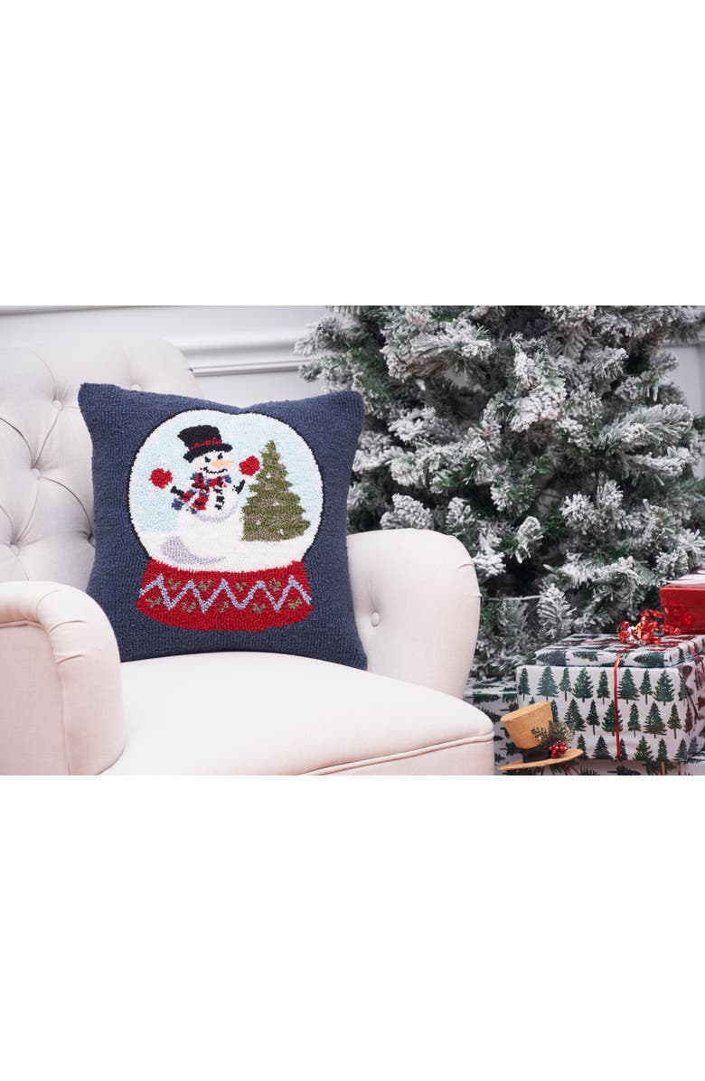C&F Home Snowman and Christmas Tree in Snowglobe Holiday Winter Hooked Pillow Accent Throw Pillow, 18" x 18", Alternate, color, Black