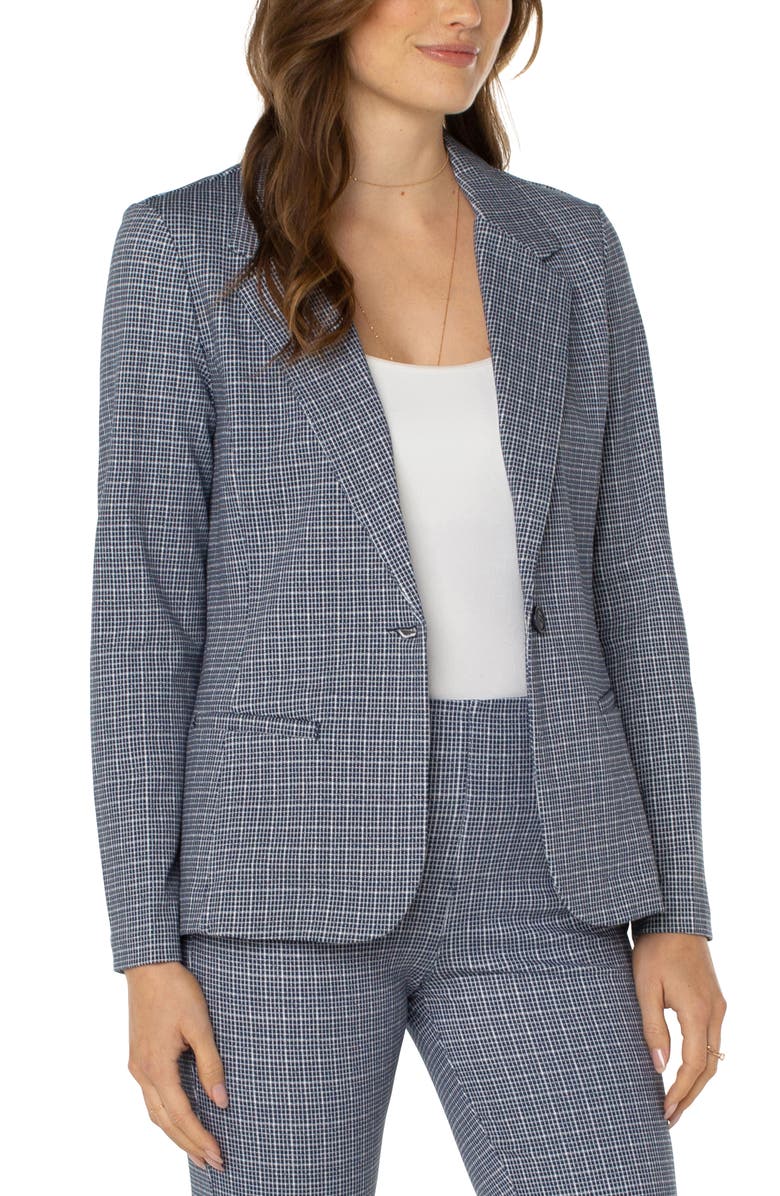 Liverpool Los Angeles Plaid Fitted Open Front Knit Blazer, Alternate, color,