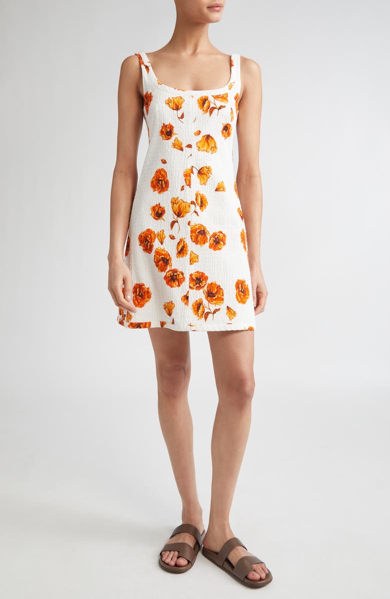 Emilia Wickstead Tillie Floral Swiss Dot Seersucker Minidress, Main, color, White/ Orange Poppies