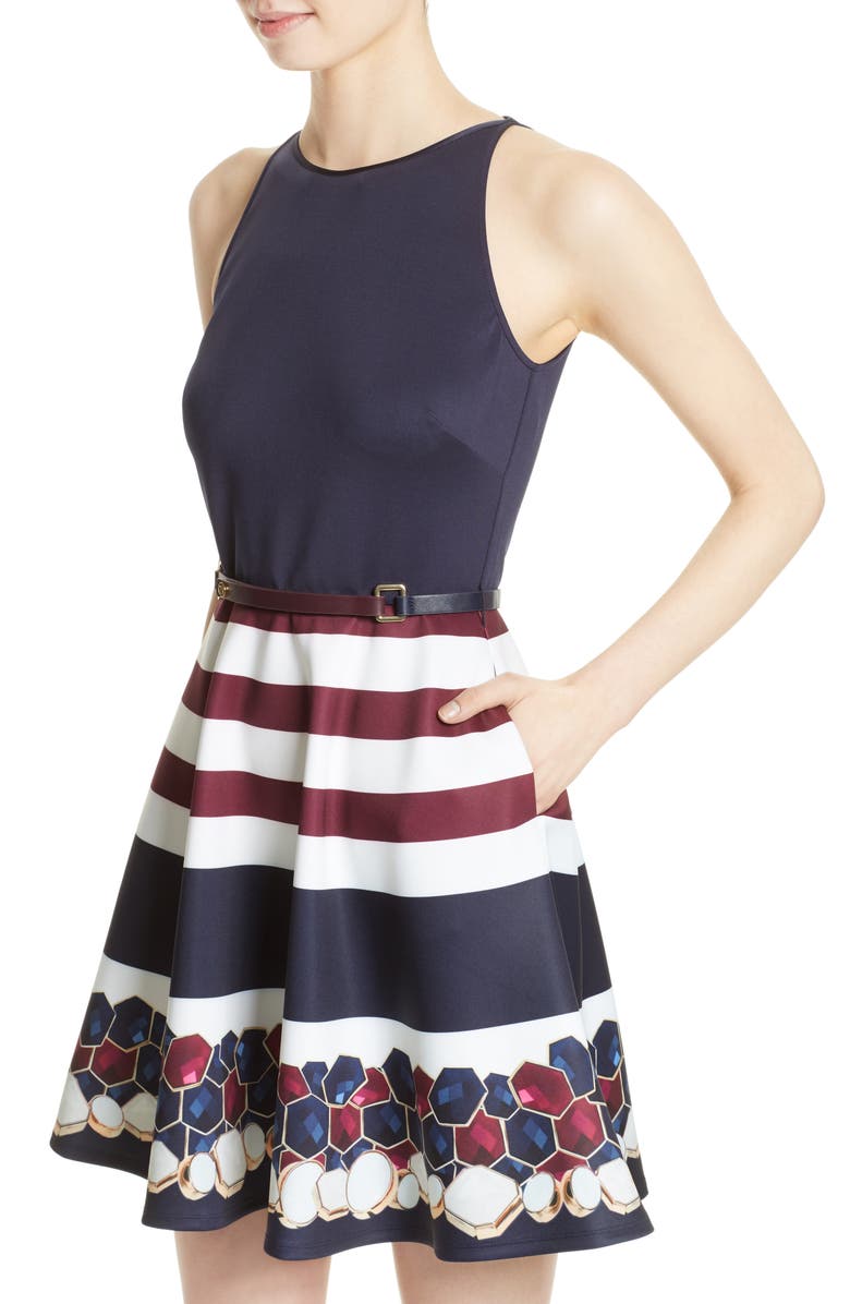 Ted Baker London Rowing Stripe Skater Dress, Alternate, color, 