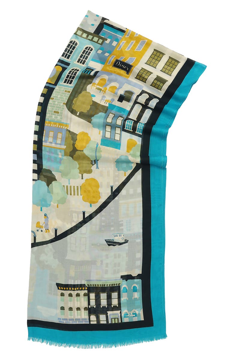 Kate Spade New York nyc map oblong scarf, Alternate, color, Blue Multi