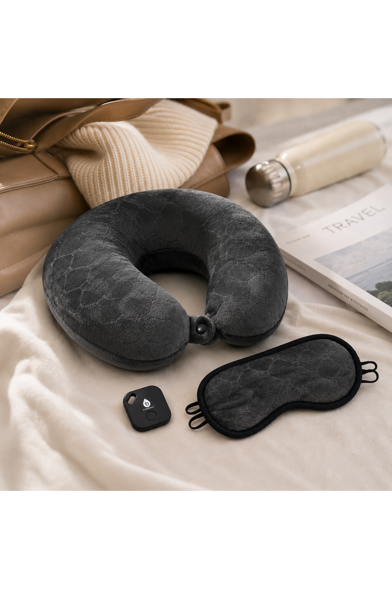 Memory Foam Travel Pillow & Purtag Tracker, Alternate, color, Grey