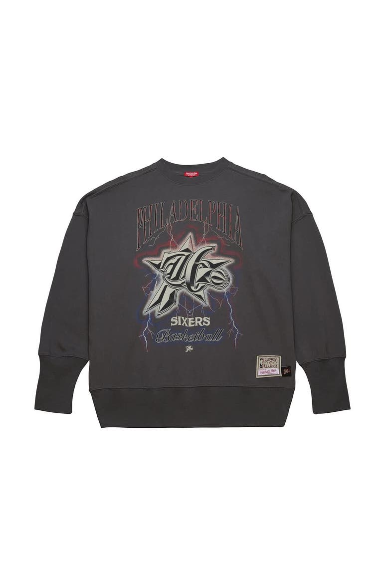 Women's Mitchell & Ness Charcoal Philadelphia 76ers Hardwood Classics Lightweight Pullover Sweatshirt, Alternate, color, Charcoal