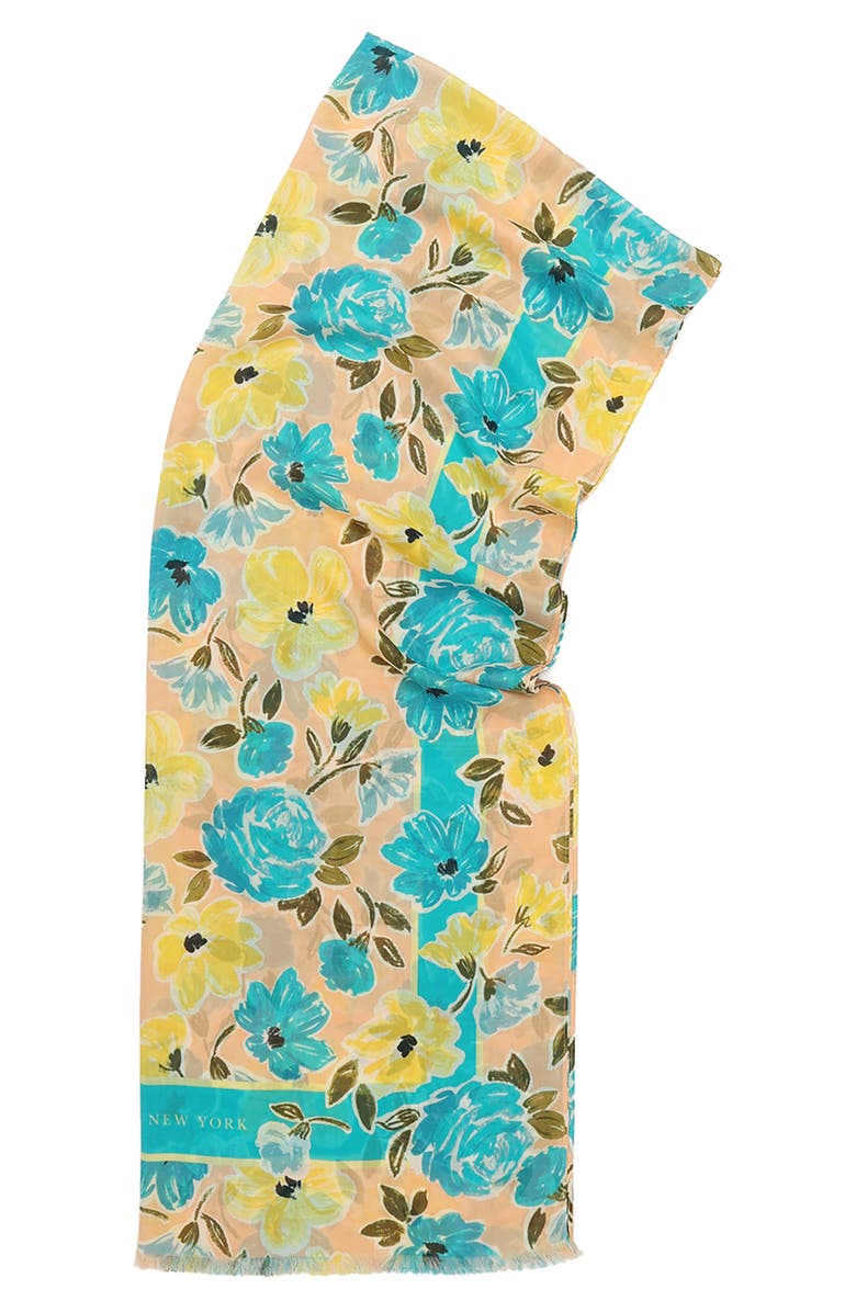 Kate Spade New York spring roses oblong cotton & silk blend scarf, Alternate, color, Coral Multi