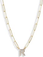 MESHMERISE Diamond Initial Charm Paper Clip Chain Necklace