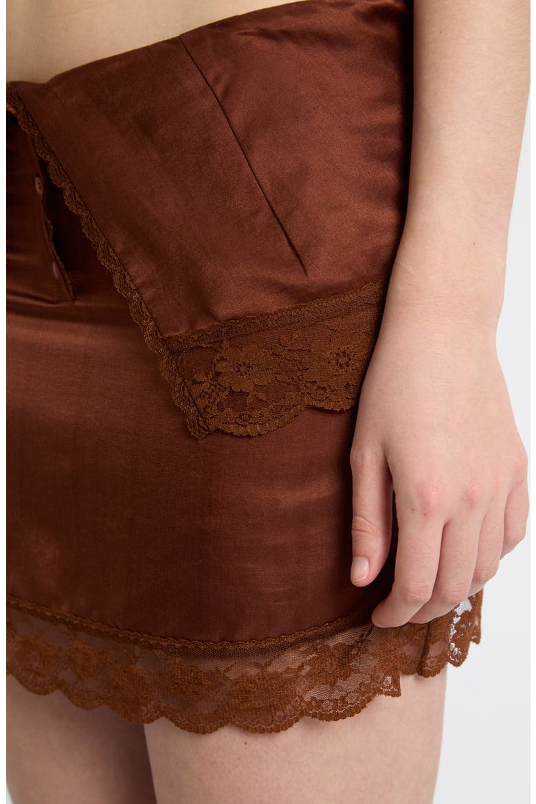 Lace Trim Miniskirt, Alternate, color, BROWN