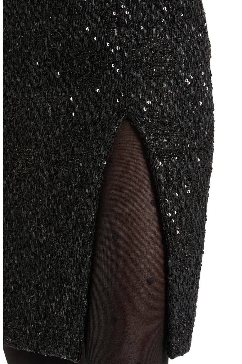 Sequinned Tweed Midi Skirt, Alternate, color, Black