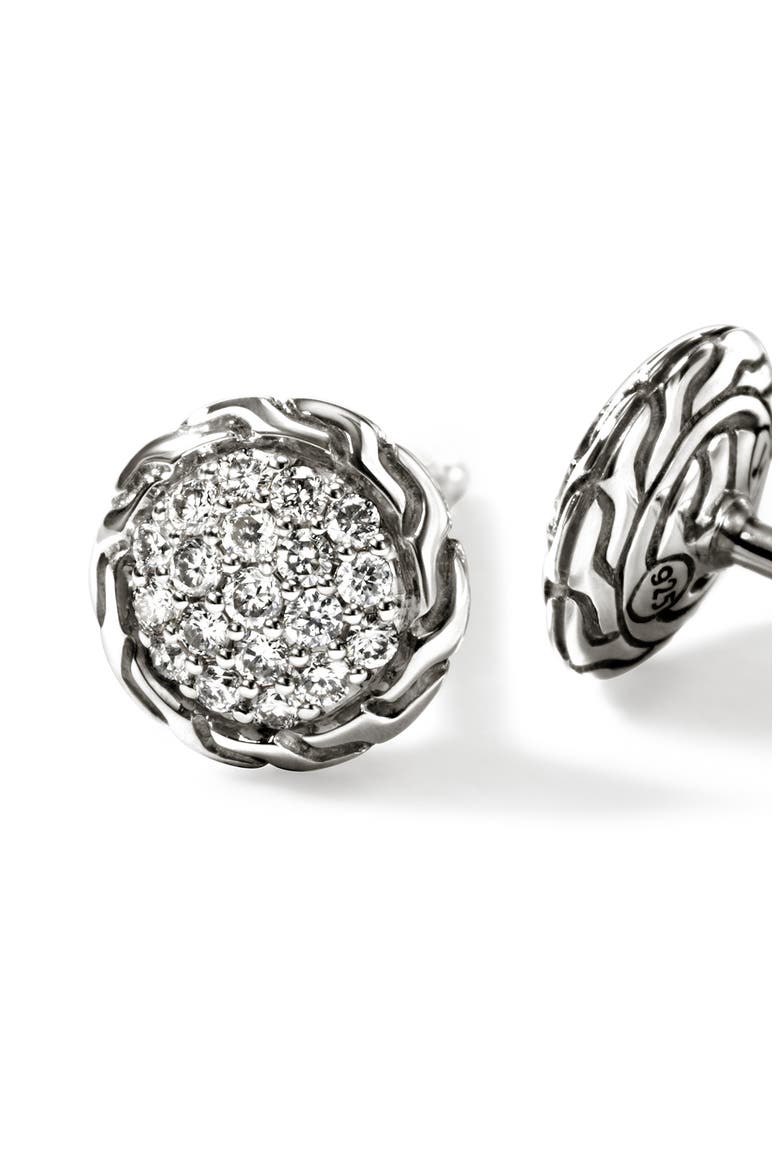 JH Essential Diamond Pavé Stud Earrings, 7mm, Alternate, color, SILVER/DIAMOND