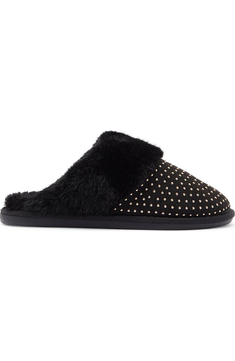 Rebecca Minkoff Marni Faux Fur Trim Scuff Slipper, Alternate, color, Black