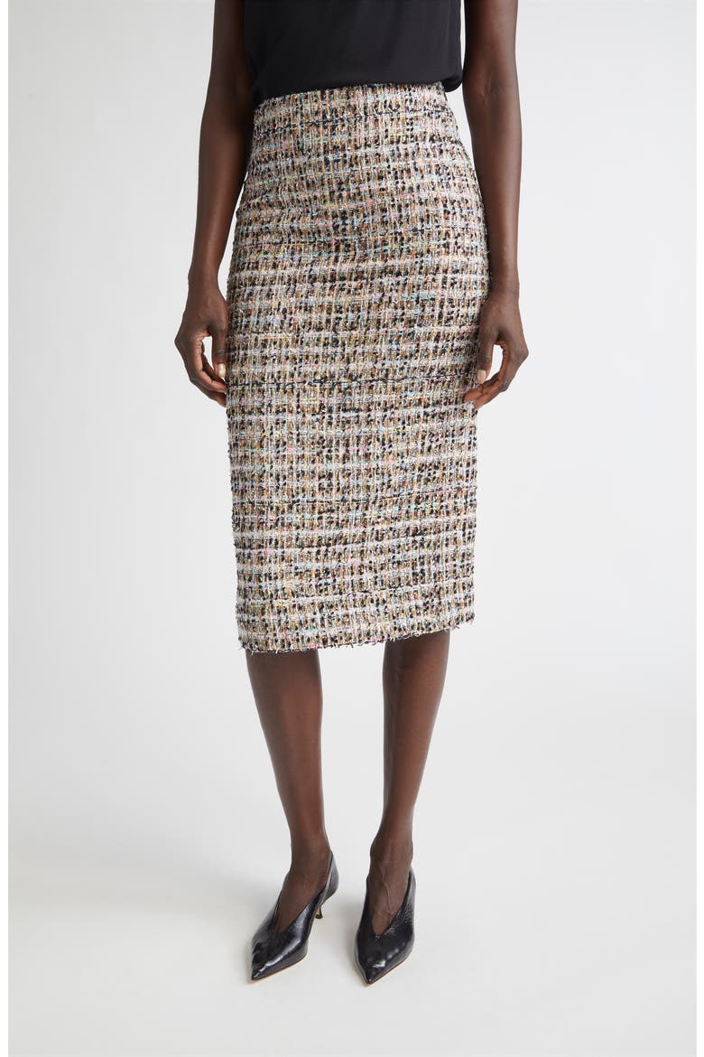 Metallic Tweed Pencil Skirt, Main, color, AQUA/ BLACK