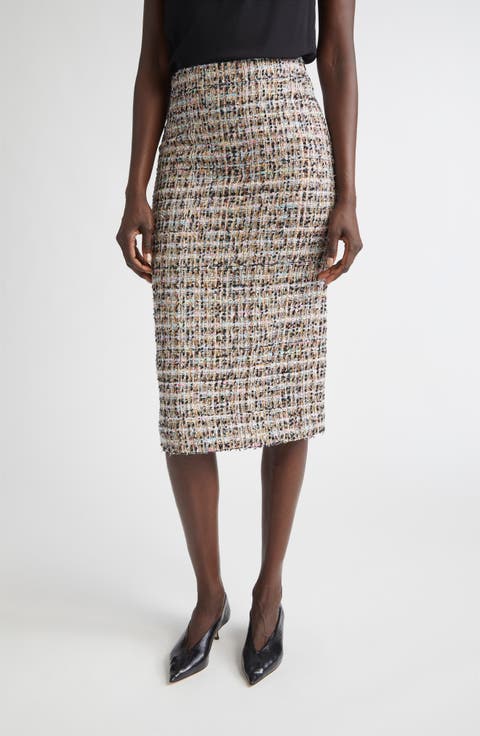 Metallic Tweed Pencil Skirt