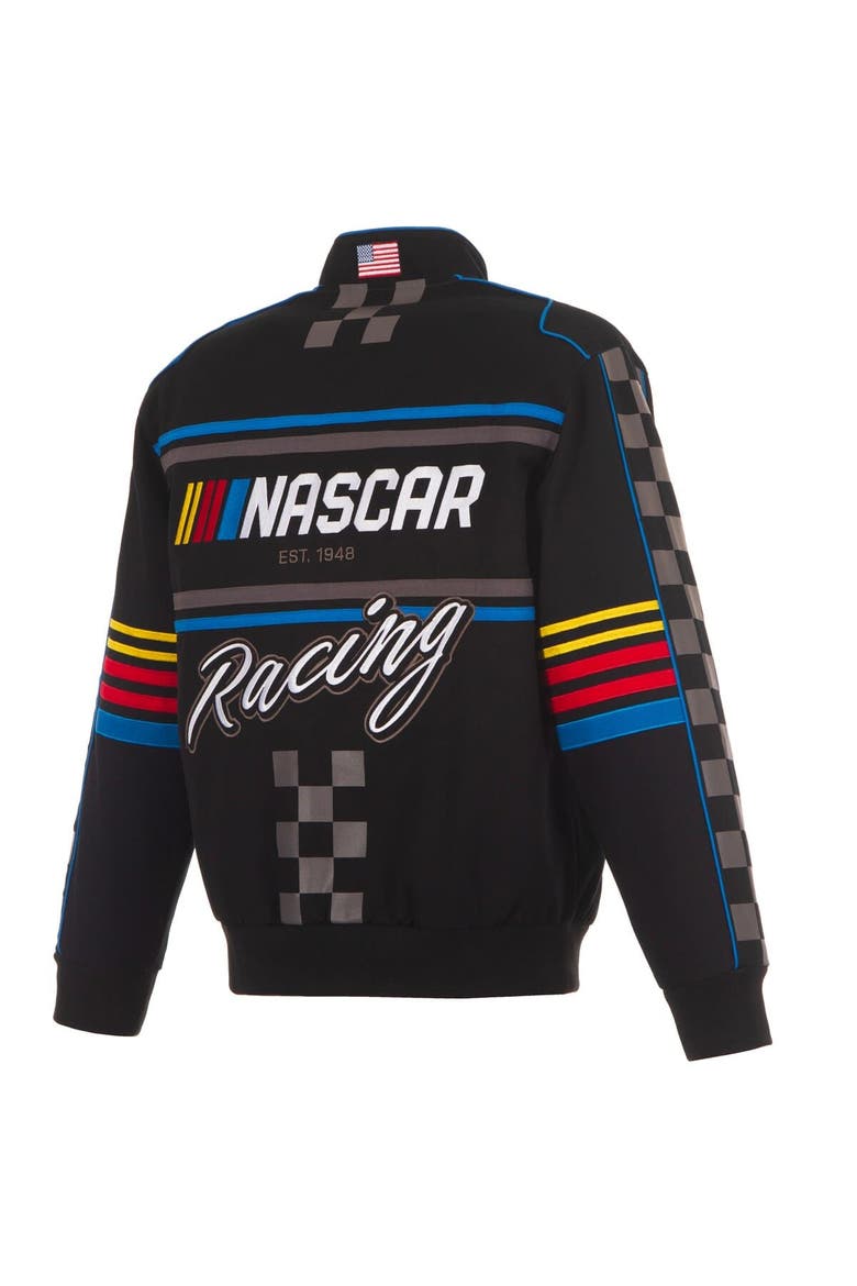 Men's JH Design Black NASCAR Full-Snap Twill Uniform Jacket (Men