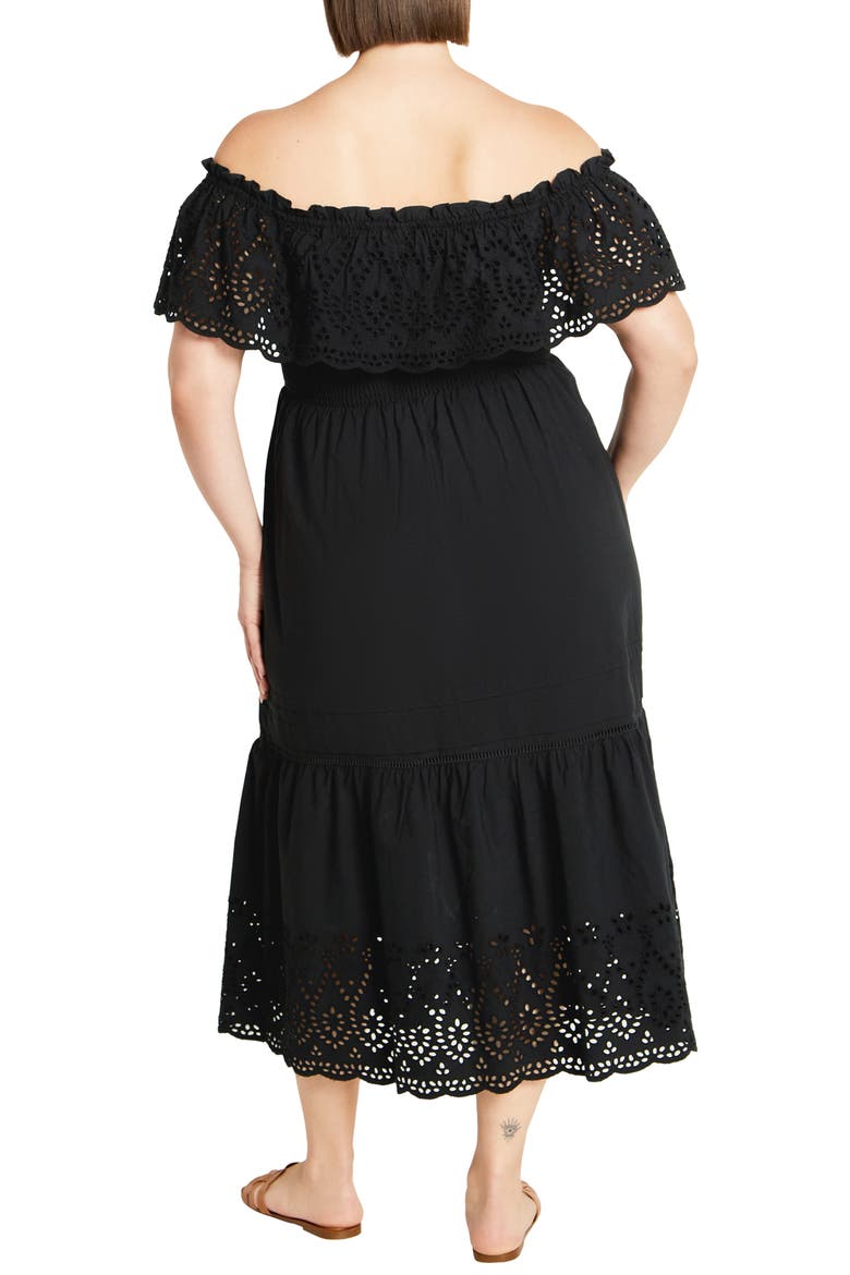 Jayde Off the Shoulder Ruffle Cotton Dress, Alternate, color, BLACK