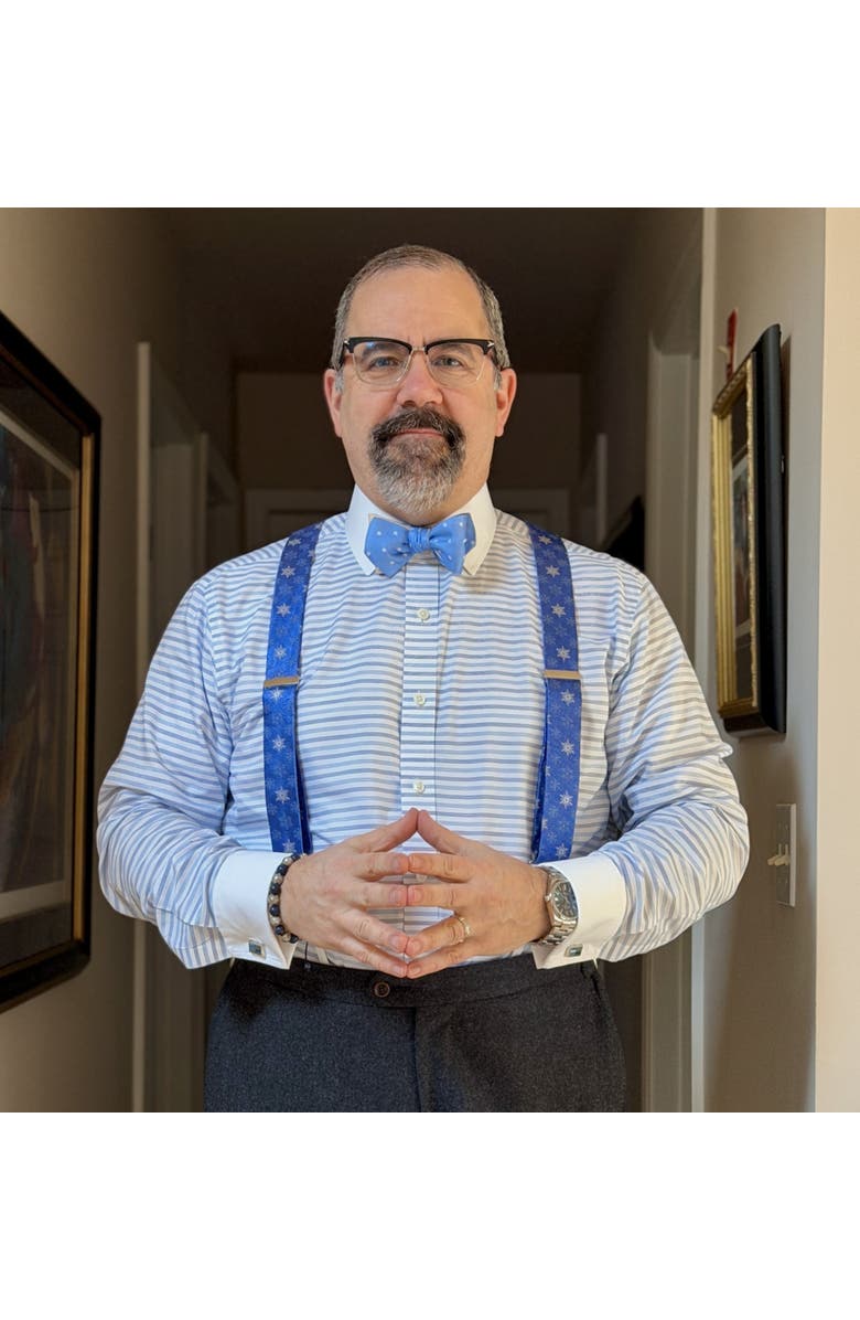 Trafalgar Let It Snow Novelty Snowflake Silk Formal End Suspenders, Alternate, color, Light Blue