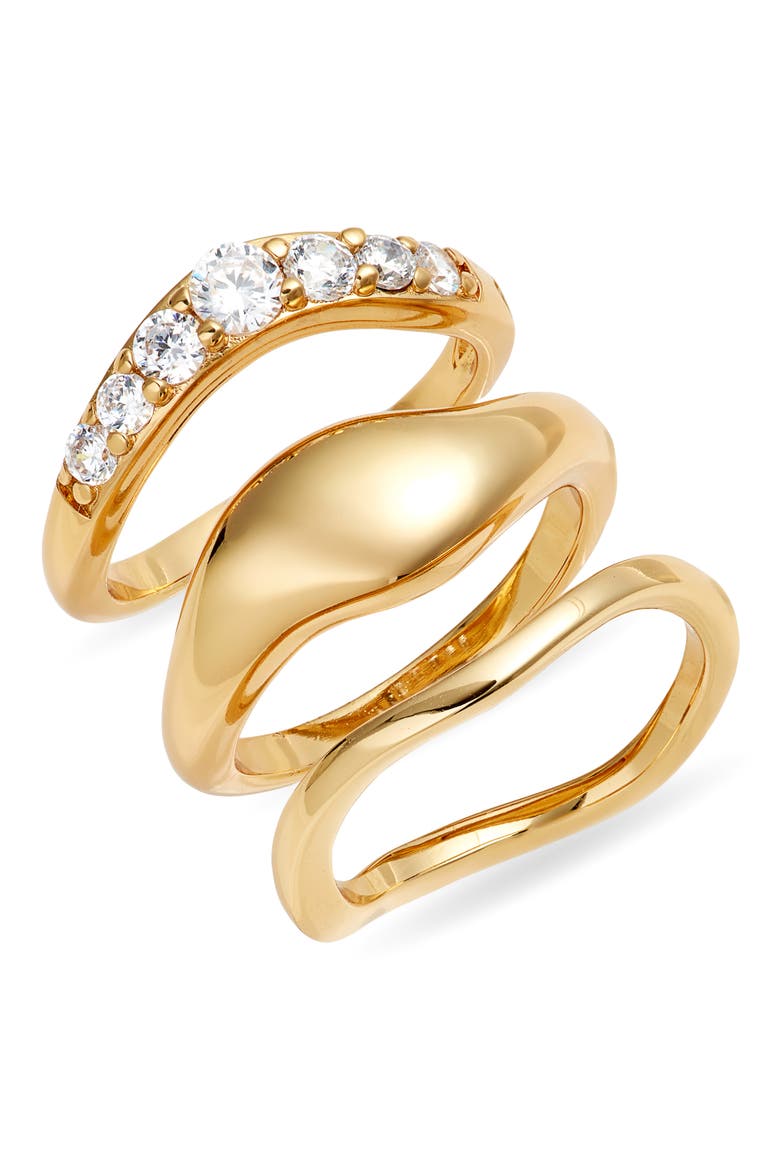Set of 3 Sculpted Rings, Main, color, CLEAR- GOLD
