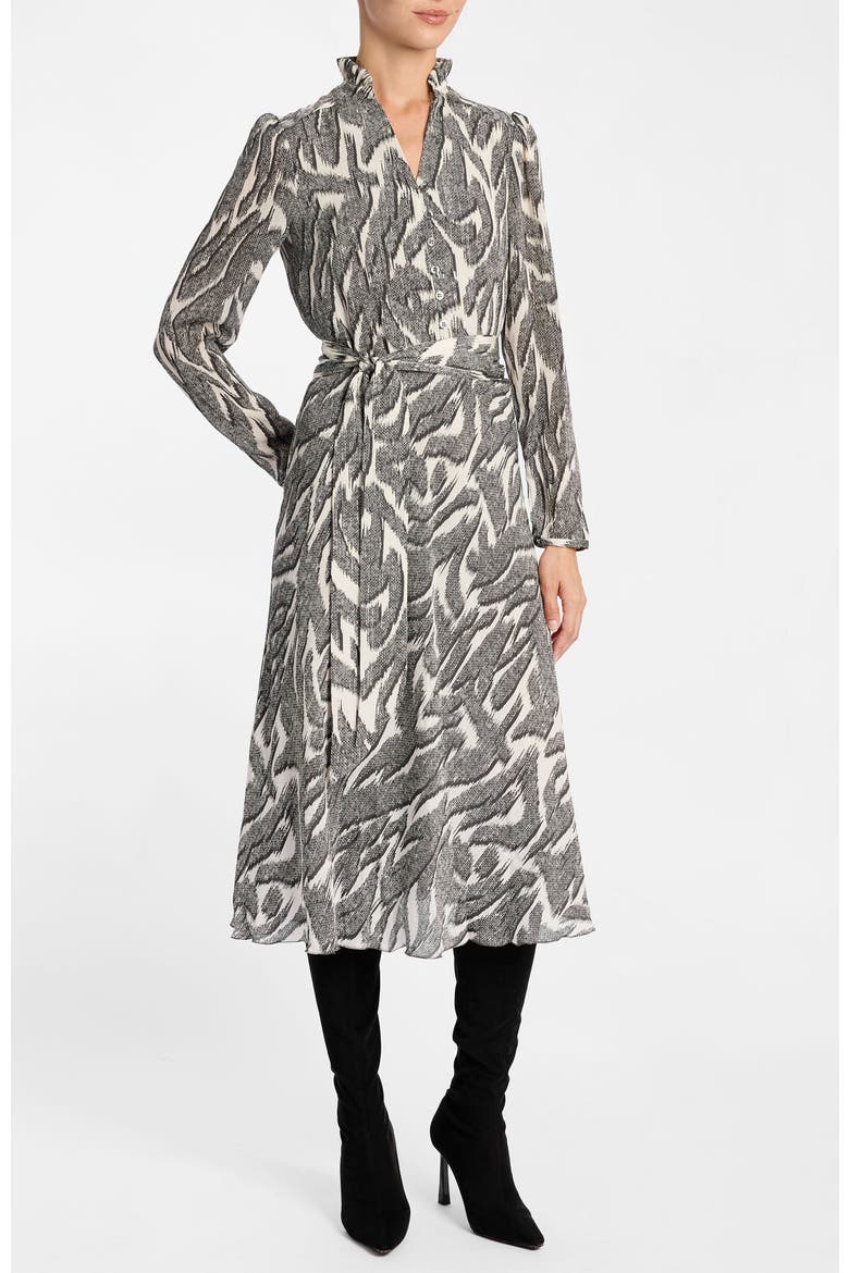 Irina Ruffle-Neck Buttoned Midi Dress, Main, color, Onyx Multi