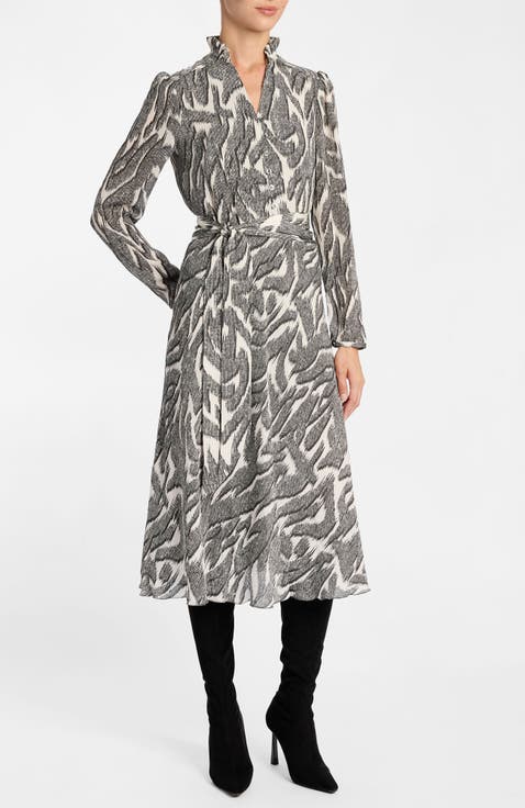 Irina Ruffle-Neck Buttoned Midi Dress