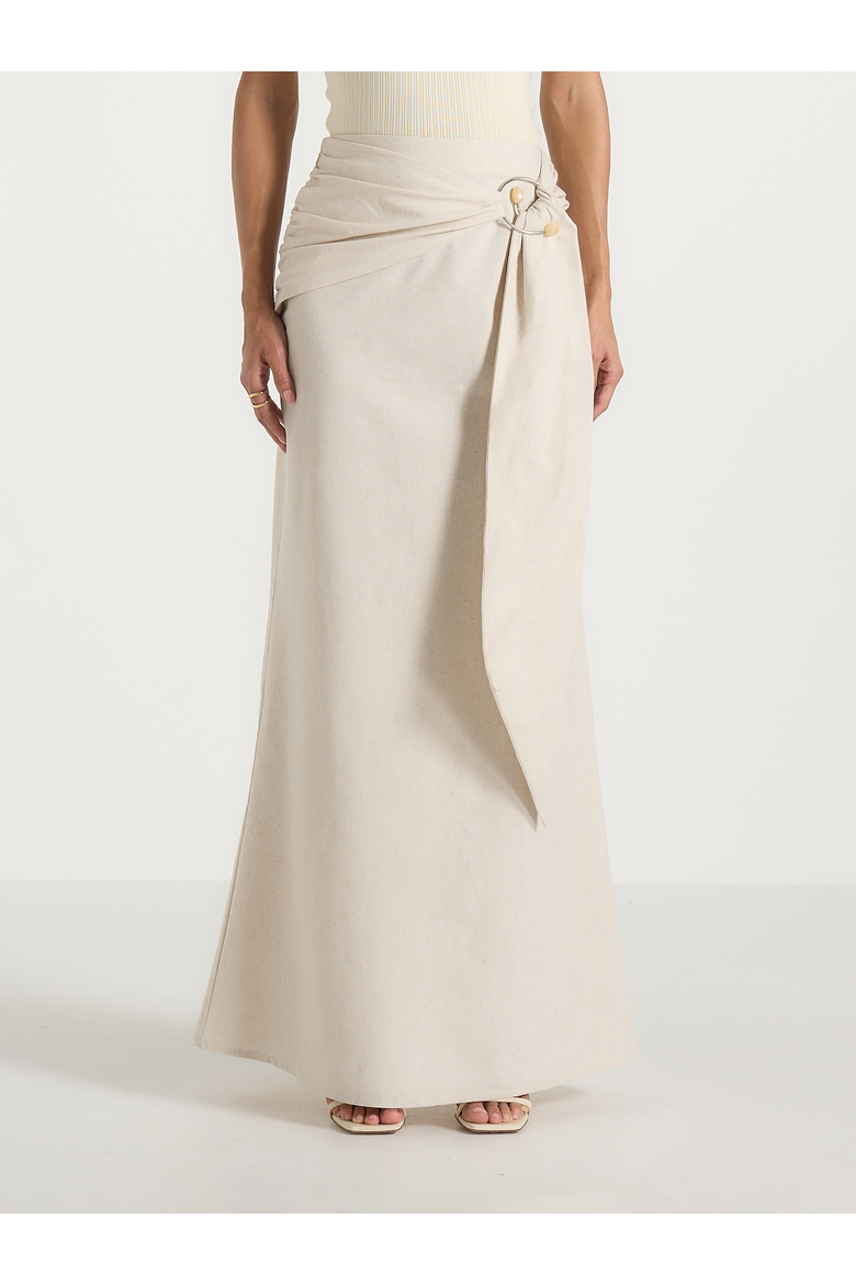 Holly Linen Asymmetric Wrap Tie Maxi Skirt, Alternate, color, Natural