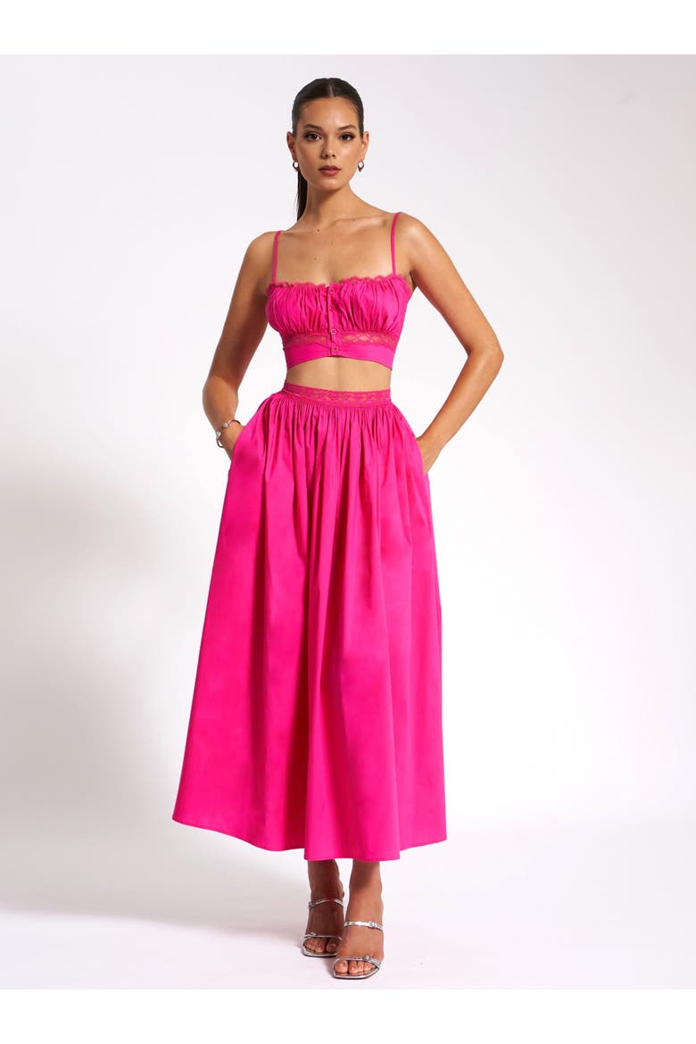 Maya Cotton Poplin Top With Lace Trim, Alternate, color, Fuchsia