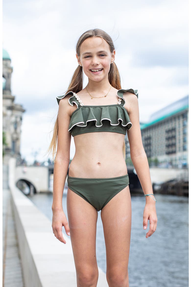 Ruffled Shoulders with Shell Detail Two-Piece Bikini, Alternate, color, Green