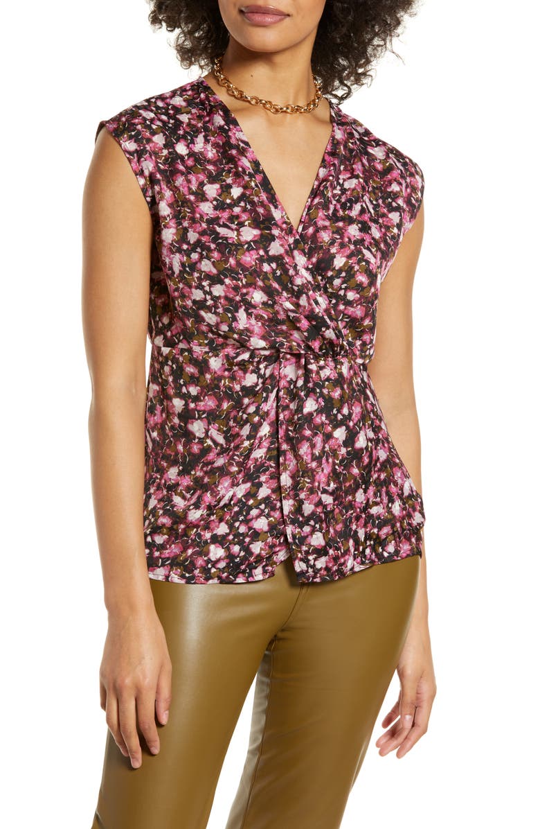 Halogen<sup>®</sup> Twist Front Top, Main, color, Pink- Black Clouded Floral