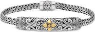 DEVATA Maple Leaf on Filigree with Dragon Bone Chain Bracelet in Sterling Silver and 18K Gold Accents