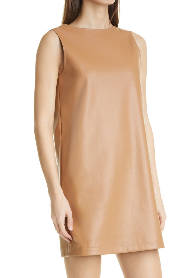 Faux Leather Sleeveless Shift Dress, Alternate, color, SANDALWOOD