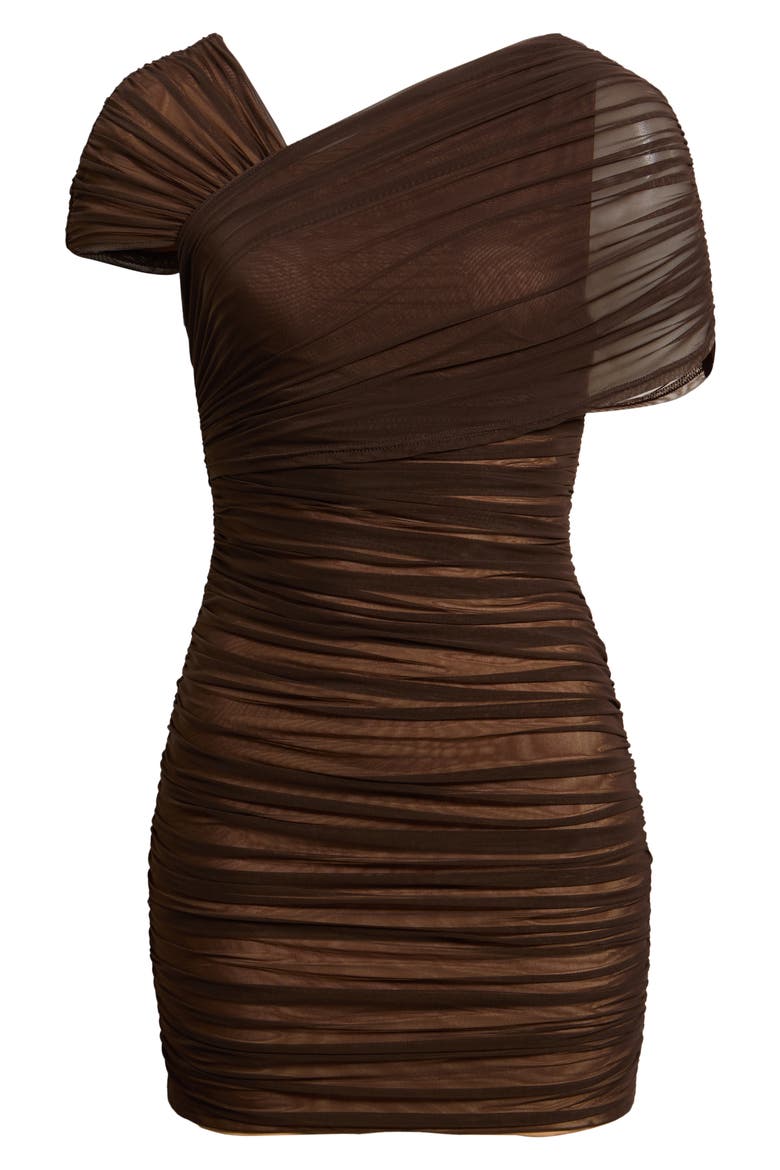 Marceline Mesh Panel Short Sleeve Minidress, Alternate, color, BROWN